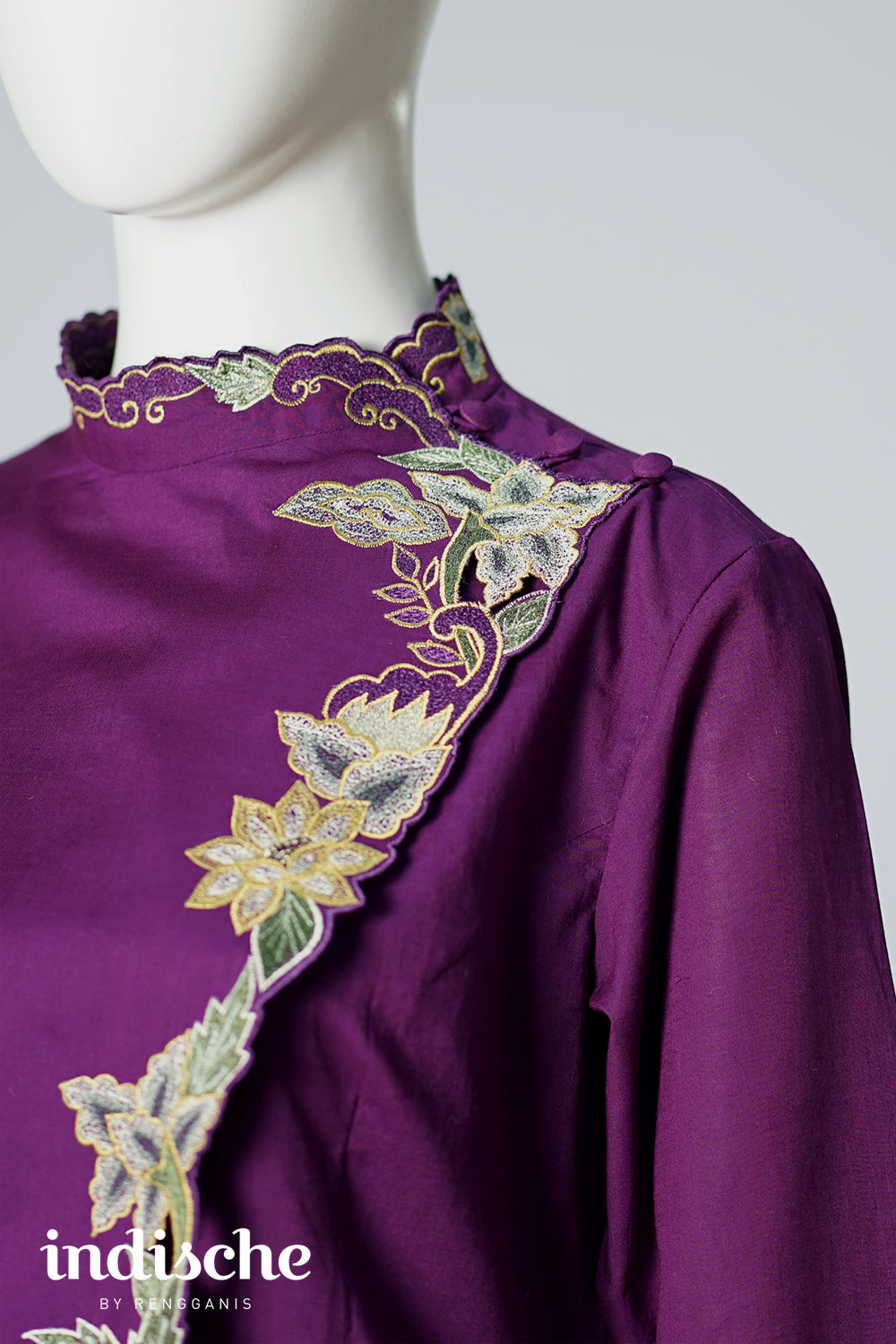 Long Sleeved Kebaya Beskap Peonies in Dark Purple