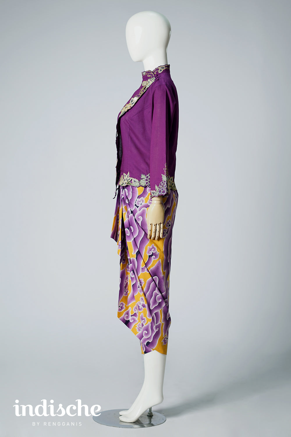 Long Sleeved Kebaya Beskap Peonies in Dark Purple