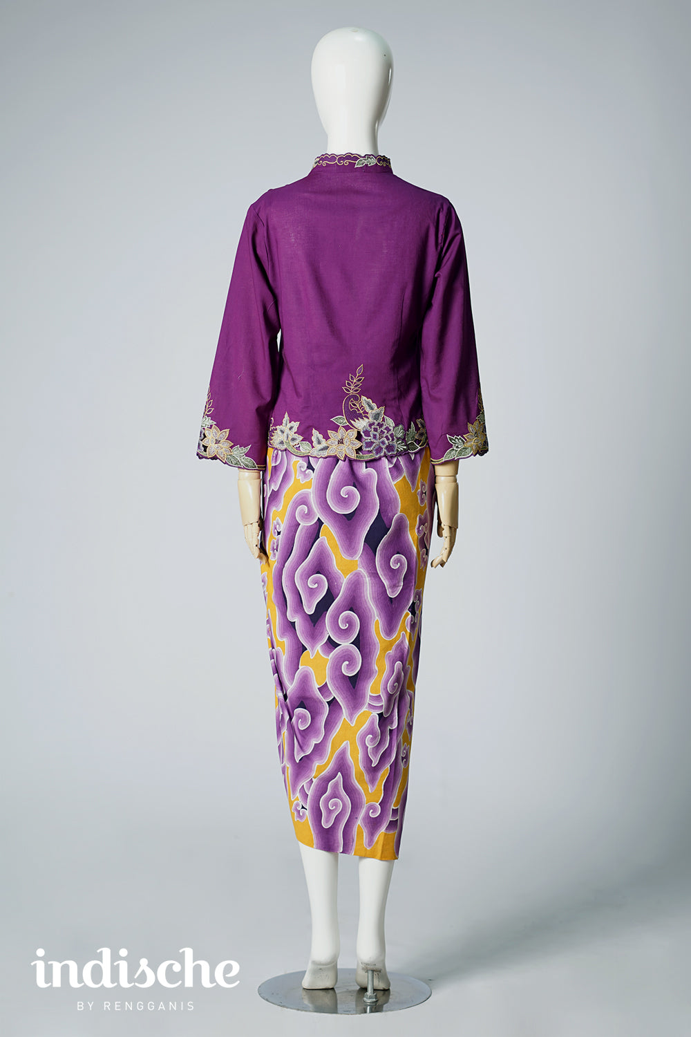 Long Sleeved Kebaya Beskap Peonies in Dark Purple