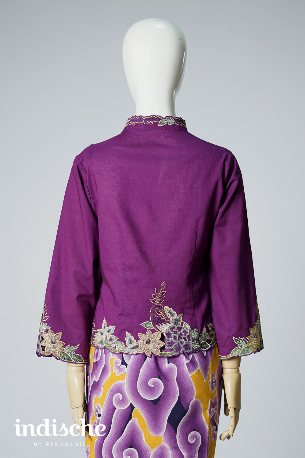 Long Sleeved Kebaya Beskap Peonies in Dark Purple