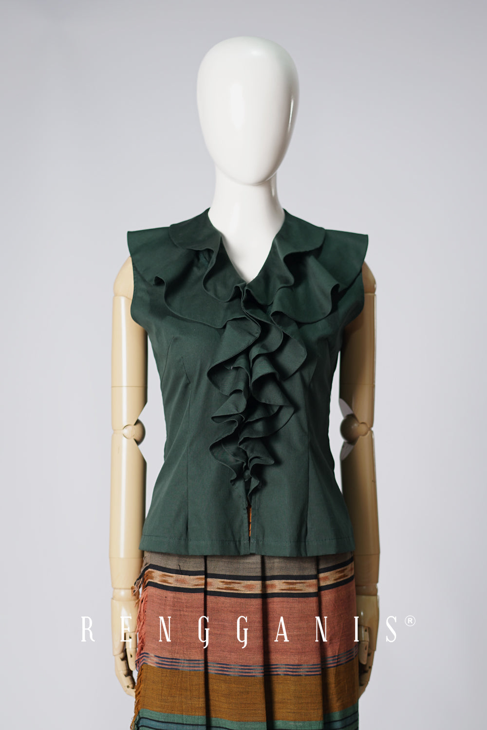Sleeveless Laras Ruffled Top in Dark Green