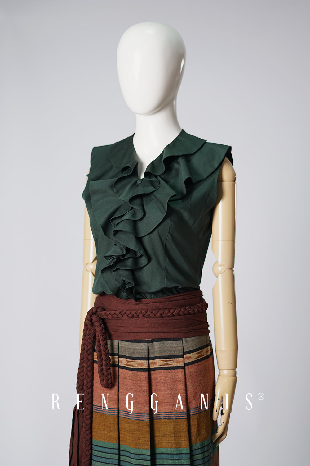 Sleeveless Laras Ruffled Top in Dark Green
