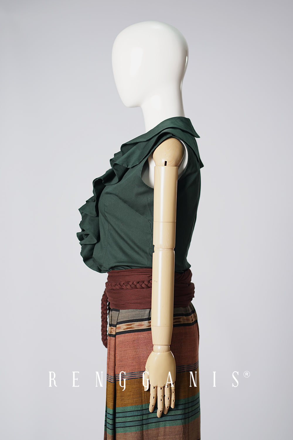 Sleeveless Laras Ruffled Top in Dark Green
