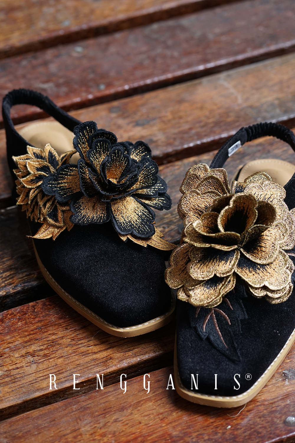 Velvet Bloom Slip-Ons in Black