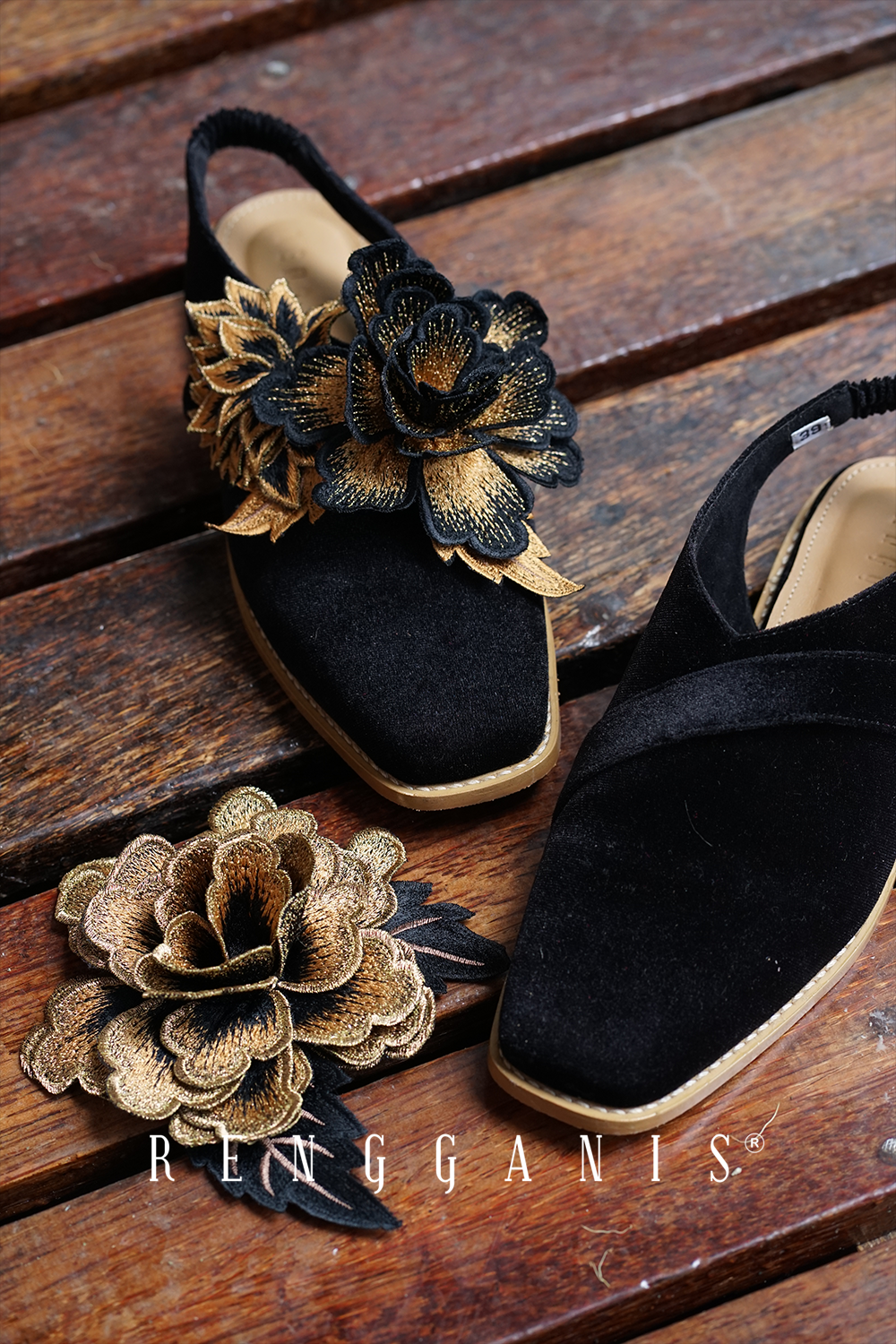 Velvet Bloom Slip-Ons in Black