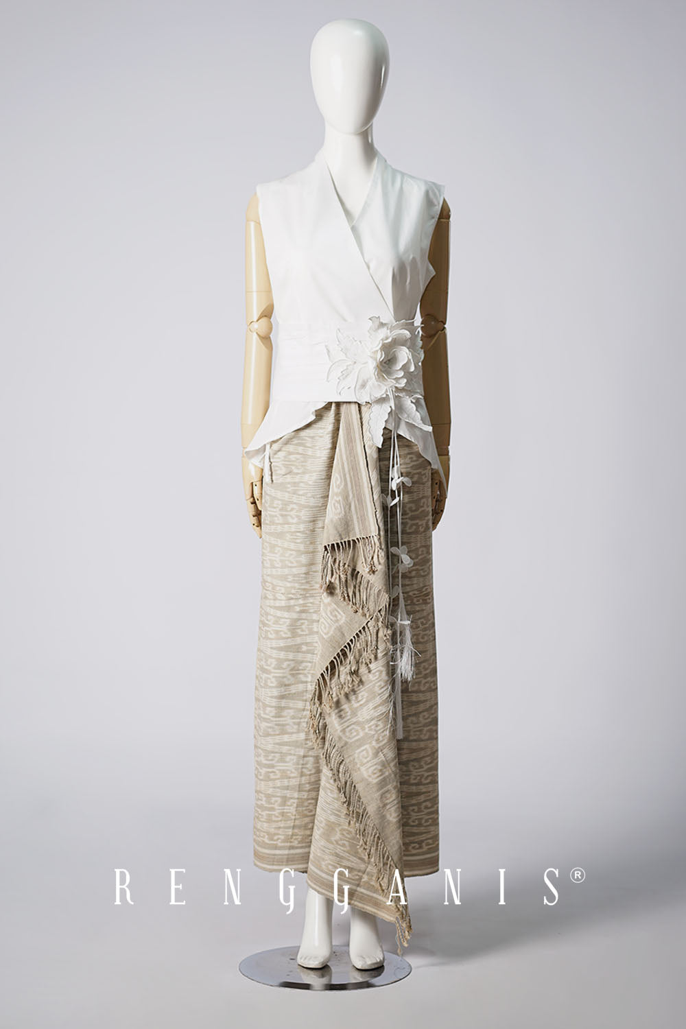 Sleeveless Wrap Top with Bouquet Obi Belt