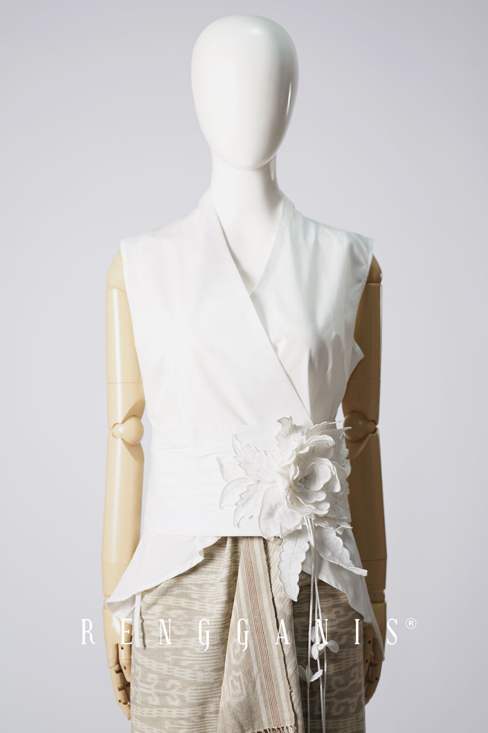Sleeveless Wrap Top with Bouquet Obi Belt