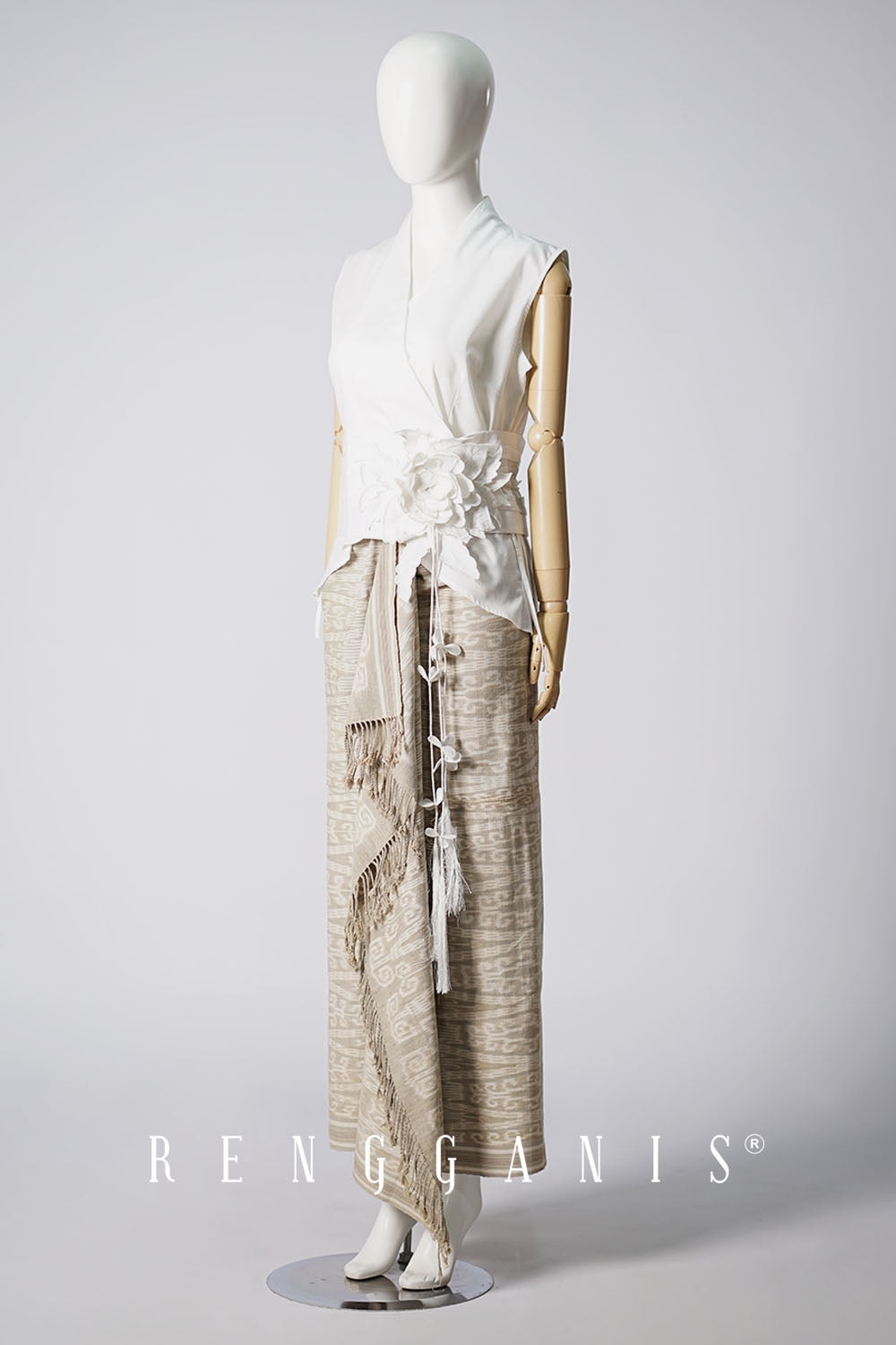 Sleeveless Wrap Top with Bouquet Obi Belt