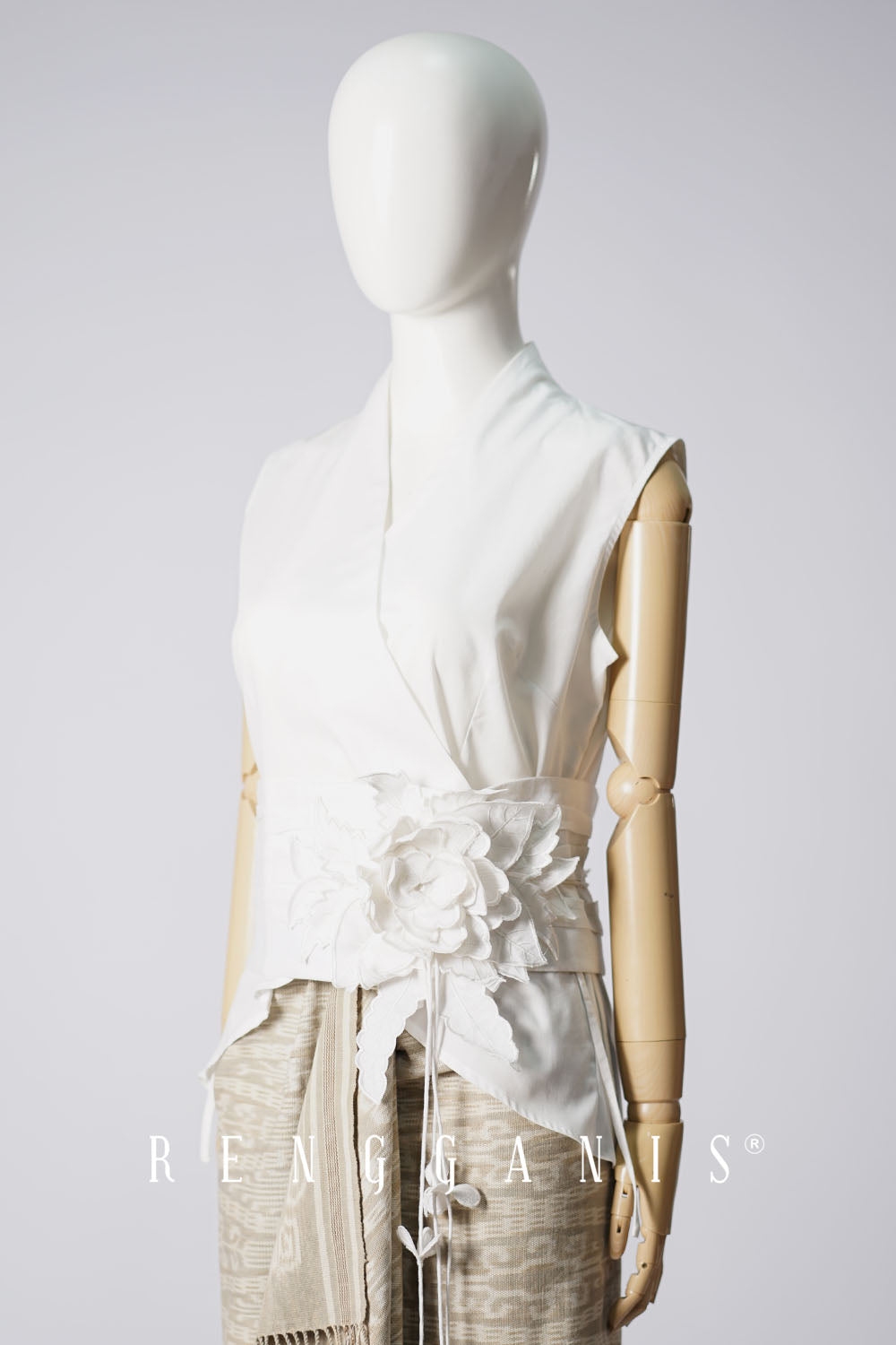 Sleeveless Wrap Top with Bouquet Obi Belt