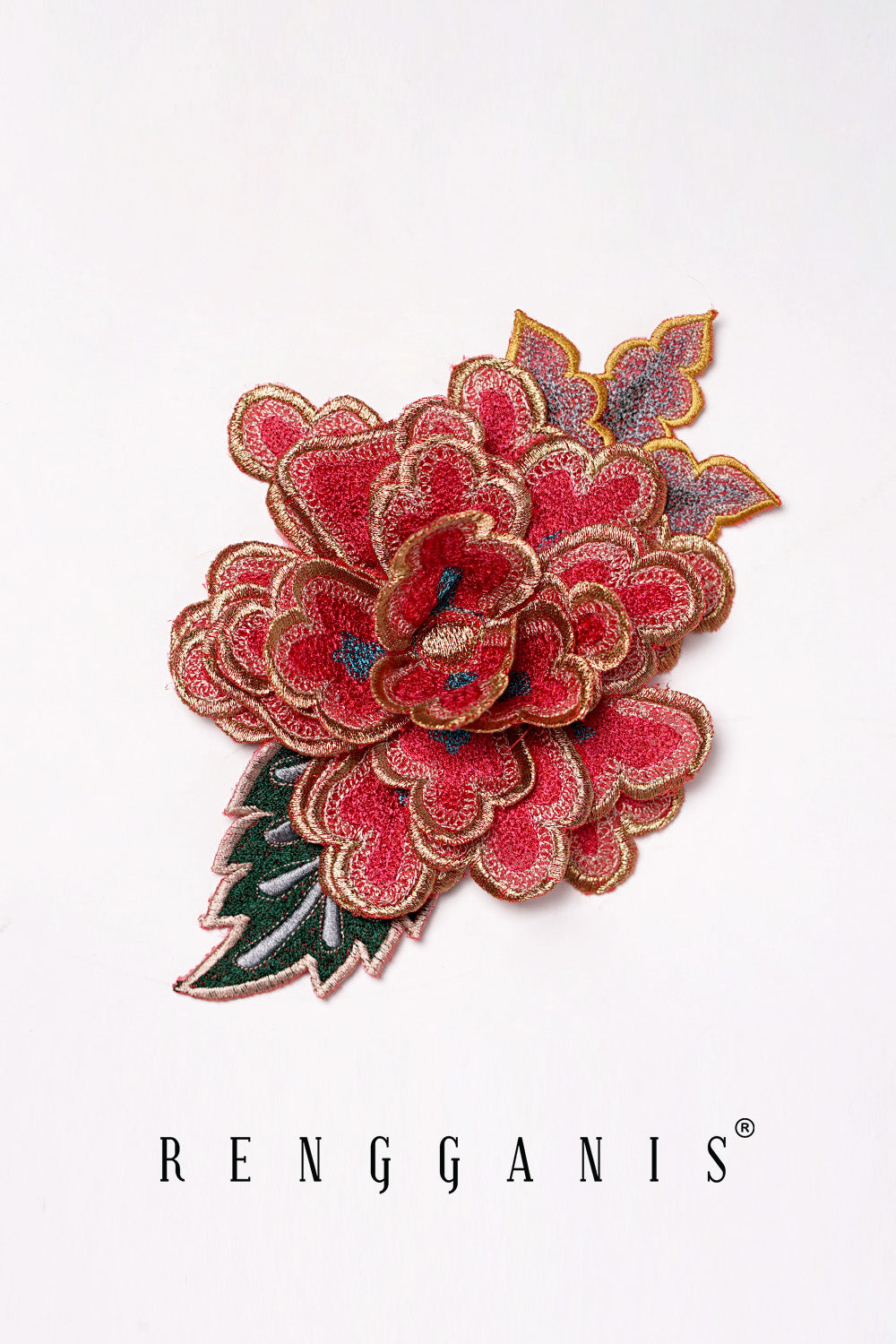 3D Hand Embroidered Peonies Brooch