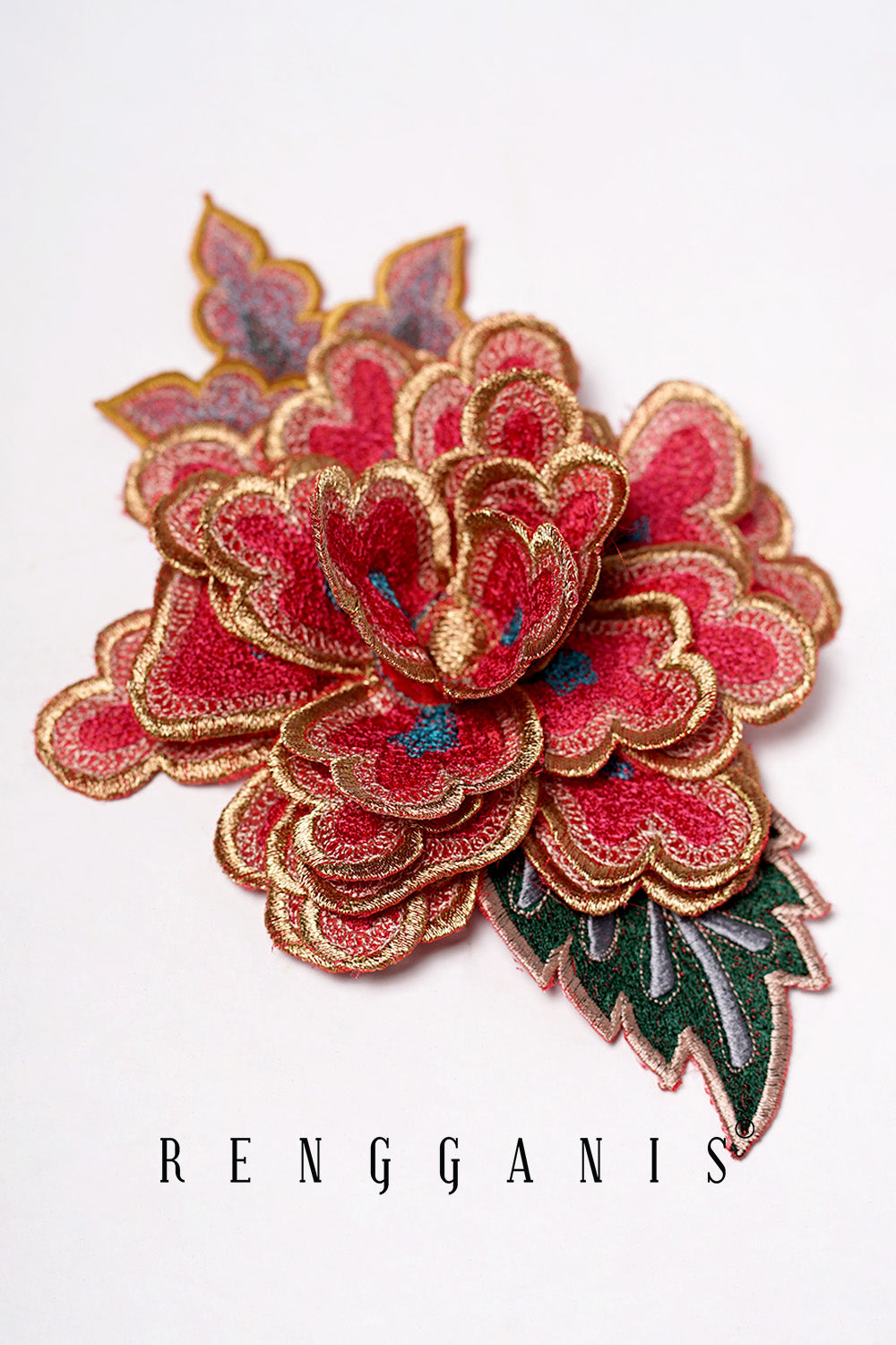 3D Hand Embroidered Peonies Brooch