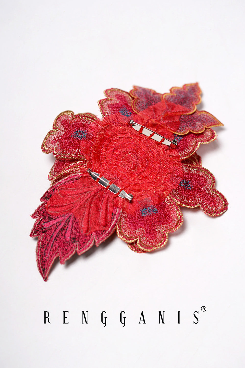 3D Hand Embroidered Peonies Brooch