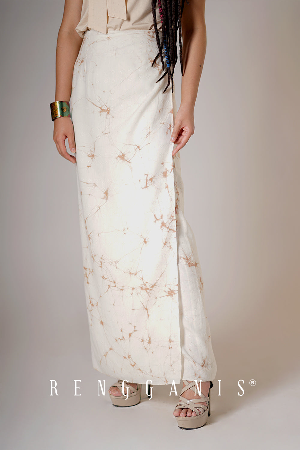 Uncut Sarong Skirt in Naturally Dyed Batik on Handwoven Tencelsilk