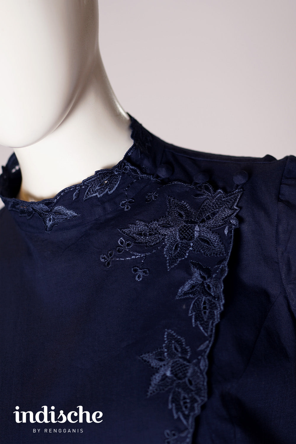 Cap Sleeved Kebaya Beskap in Navy Blue
