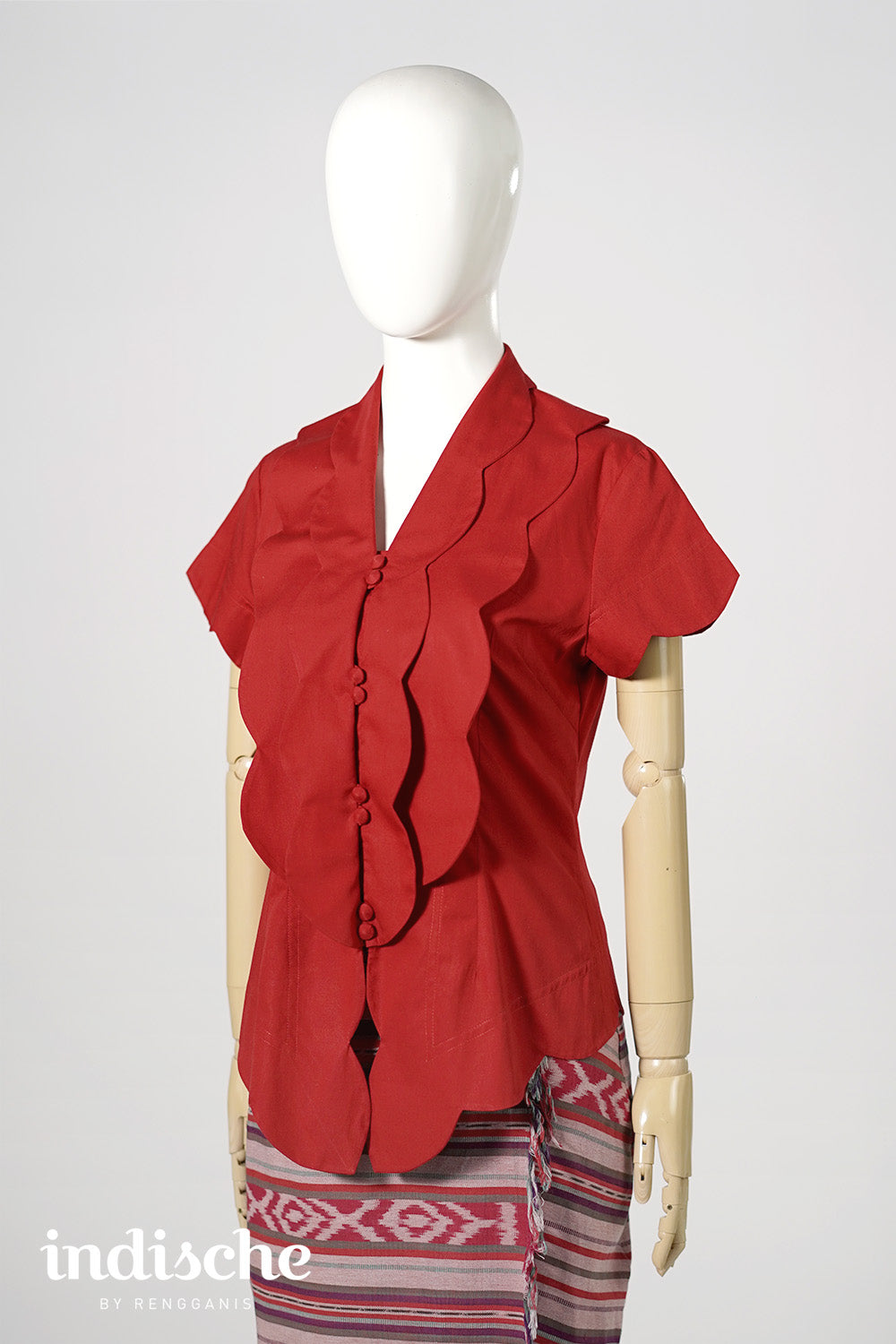 Scallop Short Sleeved Kebaya in Red
