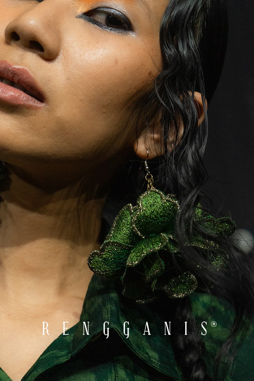 Drop Earrings with Triple Chains and 3D Flower