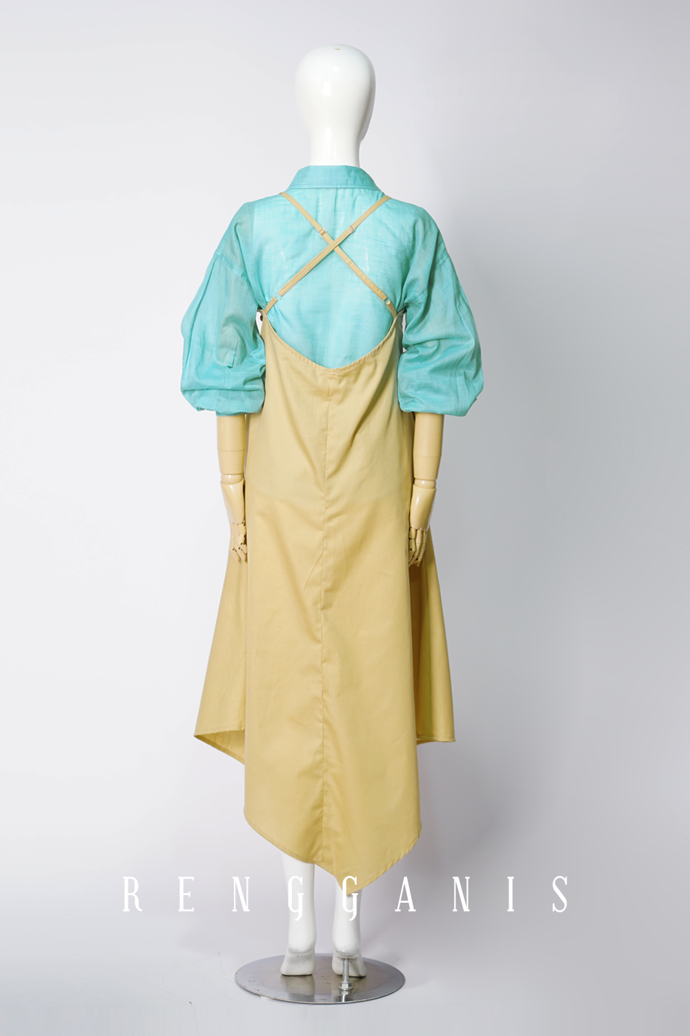 Plain Shirt with Puffed Sleeves in Turquoise