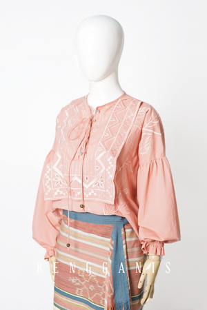Lada Layered Top with Long Sleeves in Salmon Pink