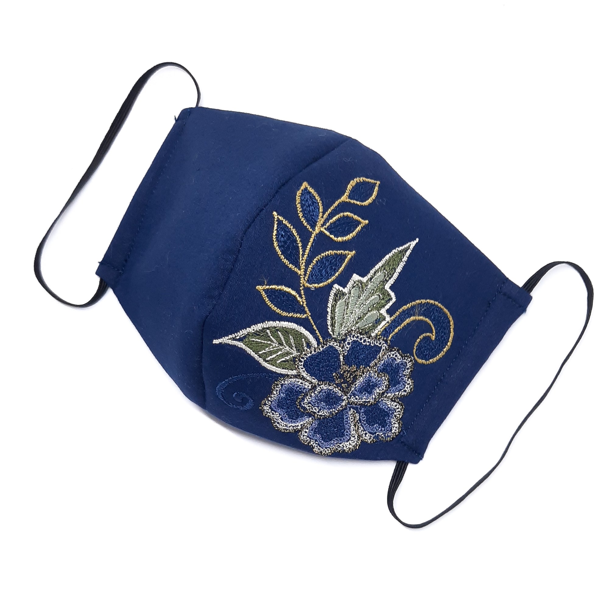 Navy Blue Peonies Facemask