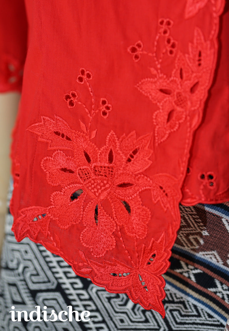 3/4 Sleeved Kebaya Beskap in Red