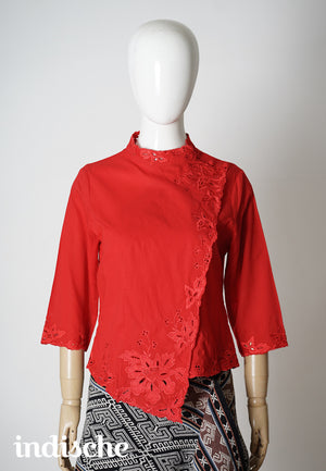 3/4 Sleeved Kebaya Beskap in Red
