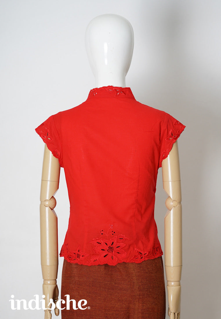 Cap Sleeved Kebaya Beskap in Red