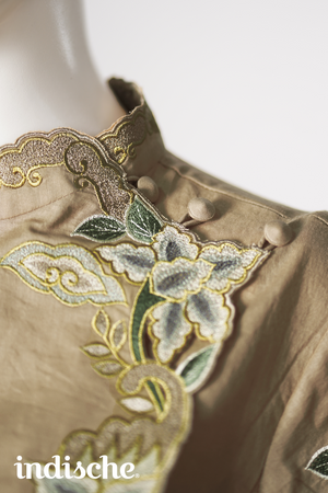 Cap Sleeved Kebaya Beskap Peonies in Taupe