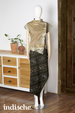 Cap Sleeved Kebaya Beskap Peonies in Taupe