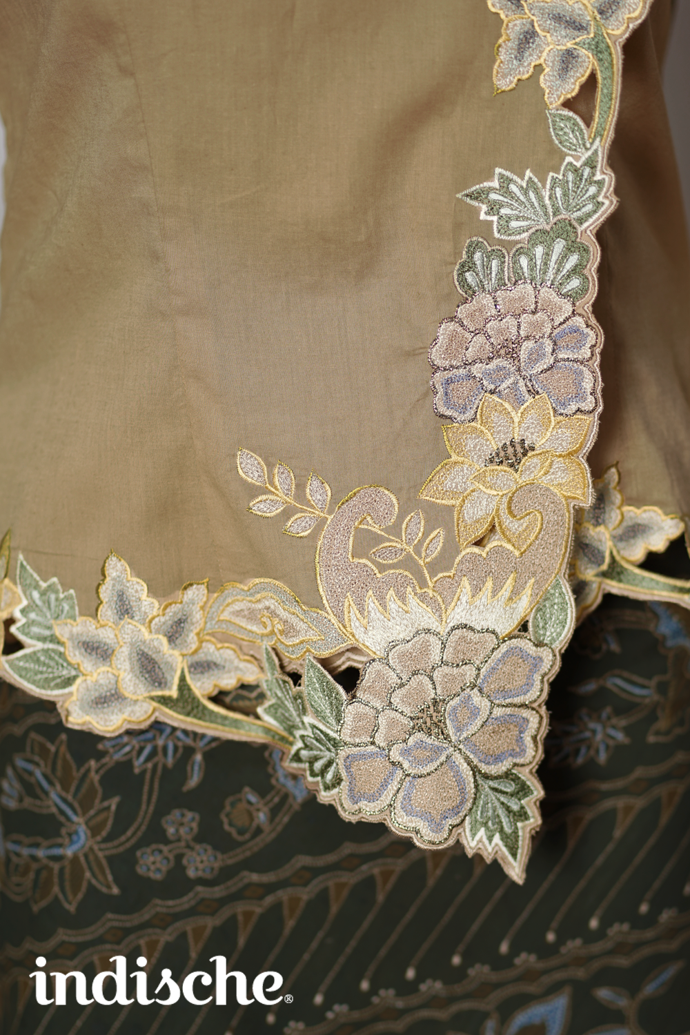 Cap Sleeved Kebaya Beskap Peonies in Taupe