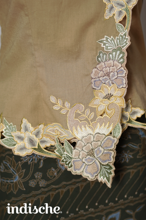 Cap Sleeved Kebaya Beskap Peonies in Taupe